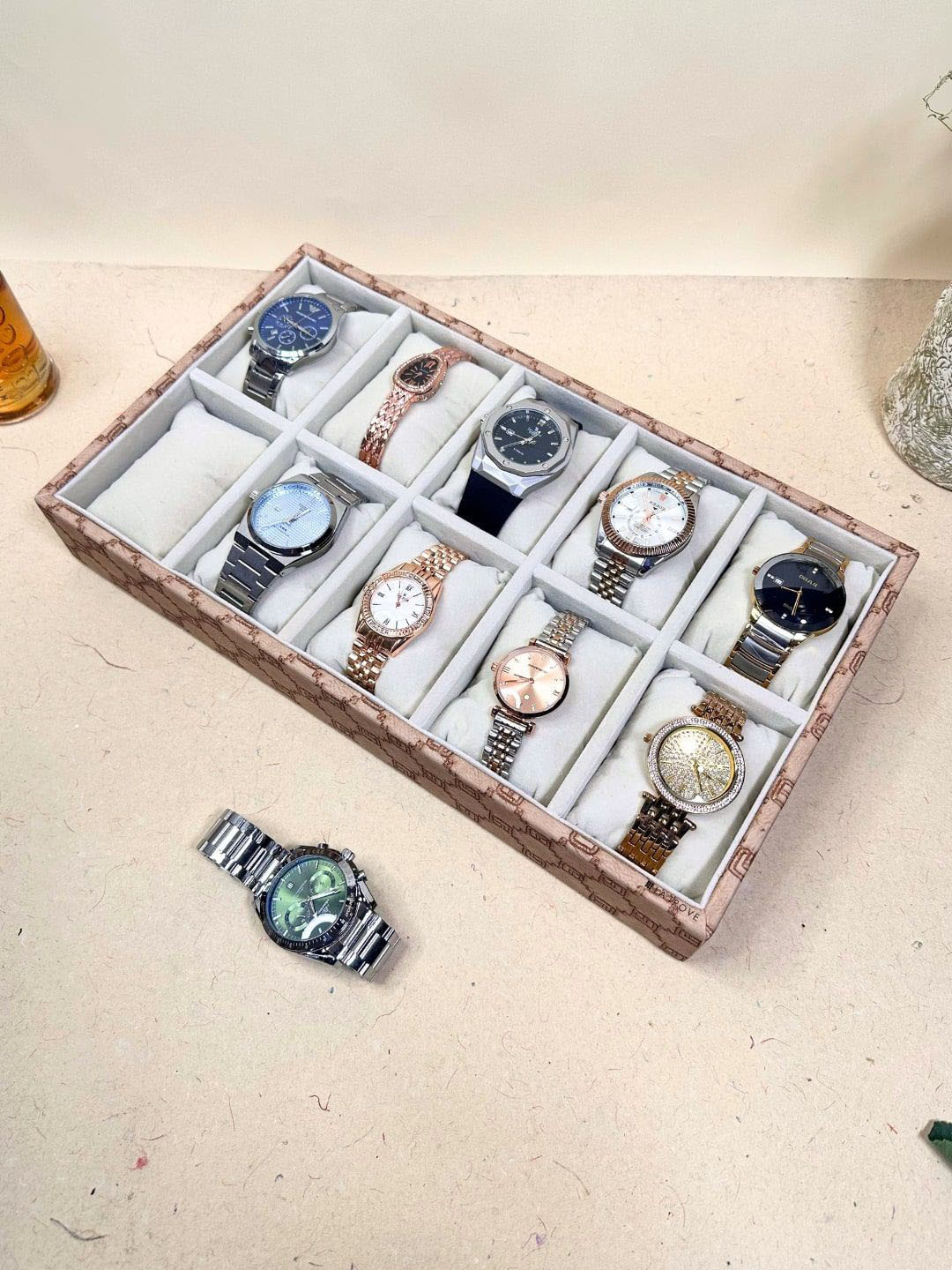 La Trove 10 Slots Seagreen Leather Wrist Watch Organiser Closet Tray