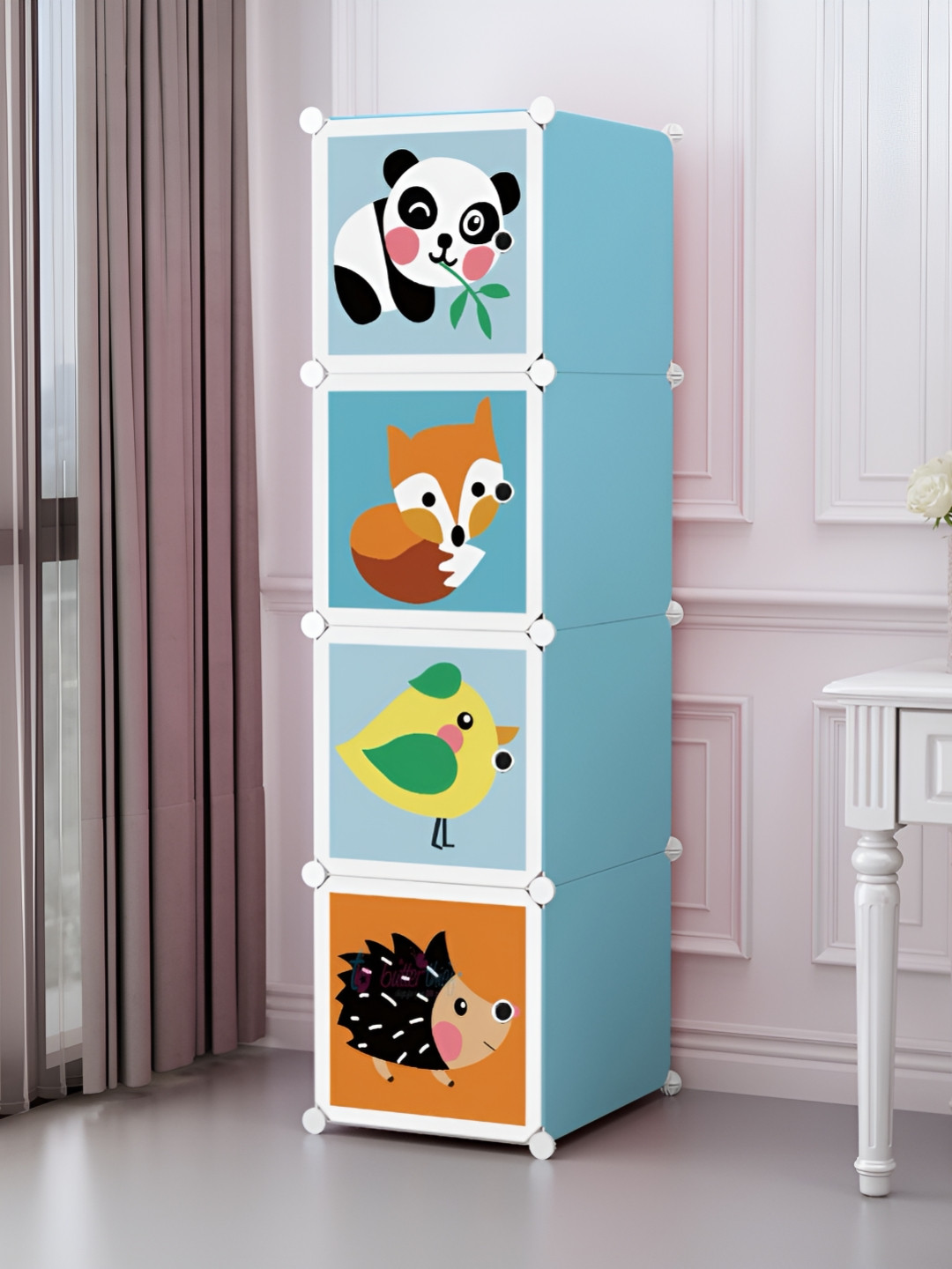 Butterthief Blue & White Cartoon Printed 4-Cubes Waterproof Collapsible Wardrobe