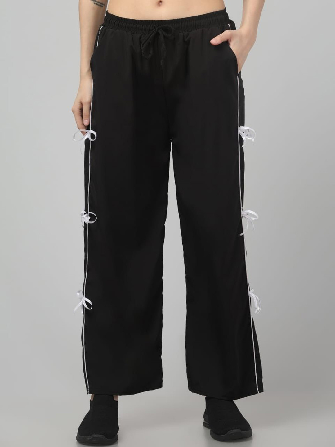 Adore  Wear Ribbon Women Relaxed Straight Leg Wrinkle Free Trousers