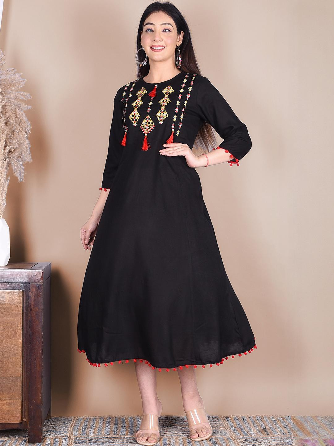 Indiwest Embroidered Yoke A-Line Kurta