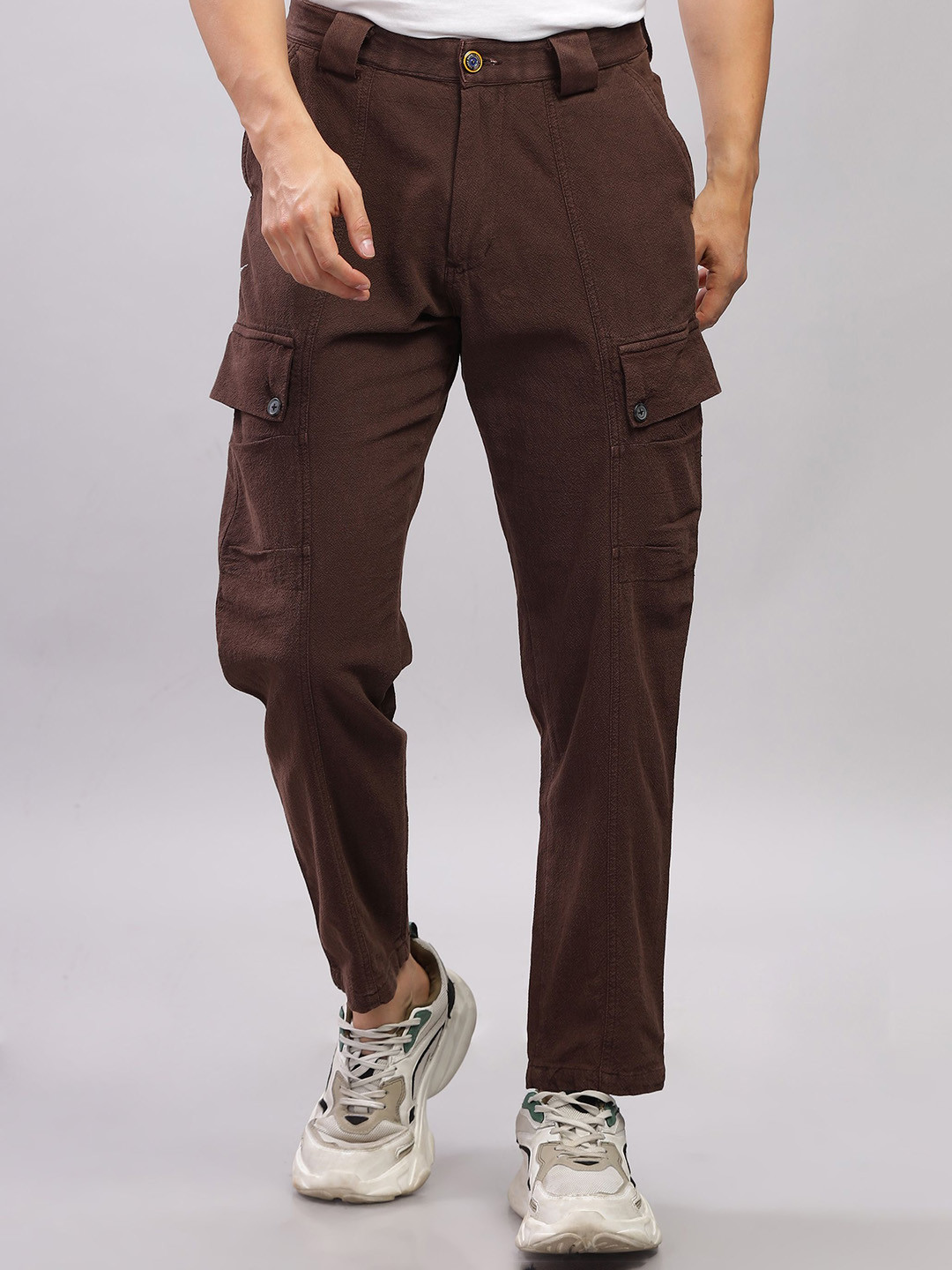 THREE DAYS Men Relaxed Regular Fit Mid-Rise Flat-Front Easy Wash Cargo Styles Trousers