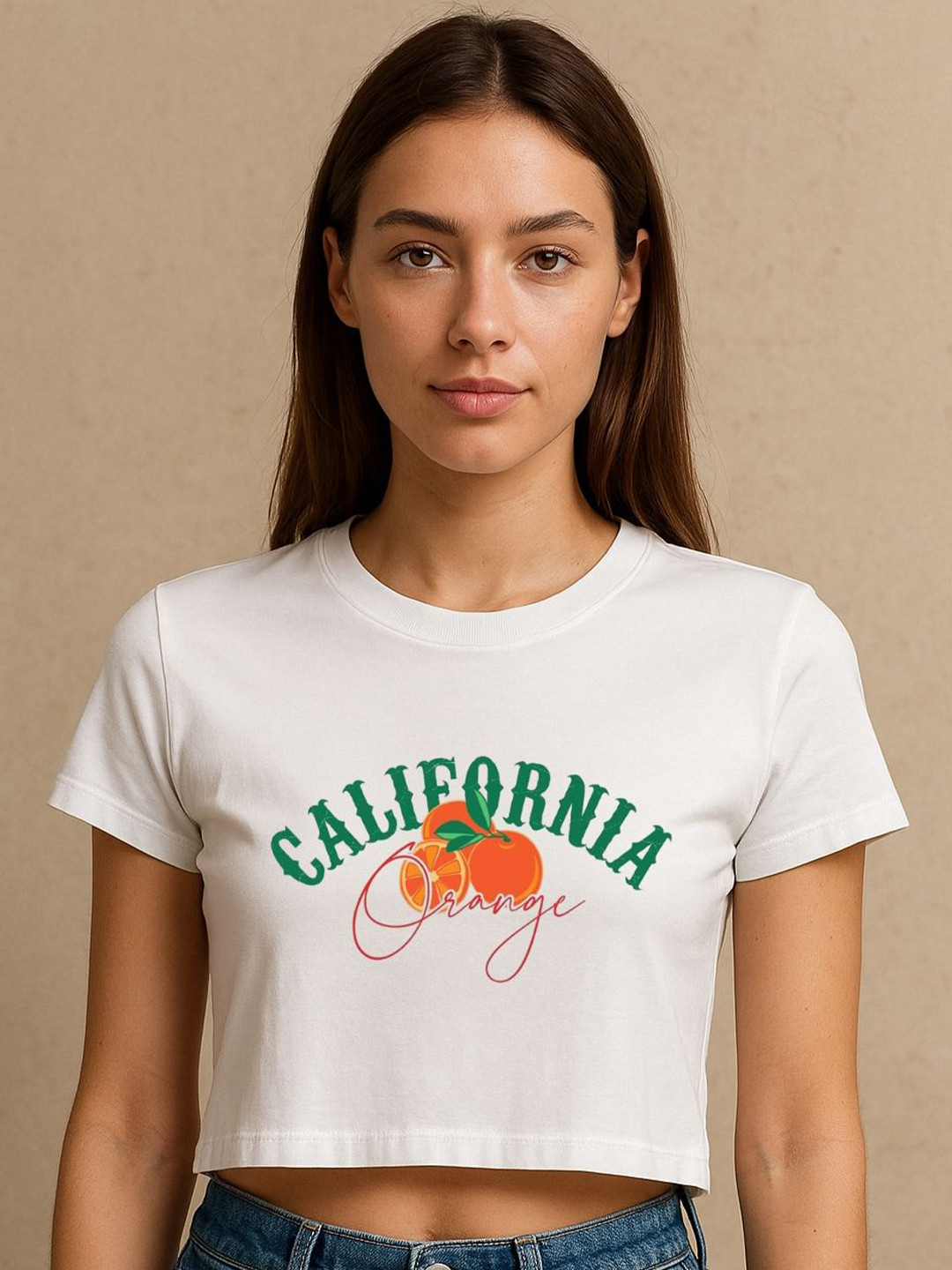 Art By Ritik Women Printed Cotton California Orange Crop Tee Top