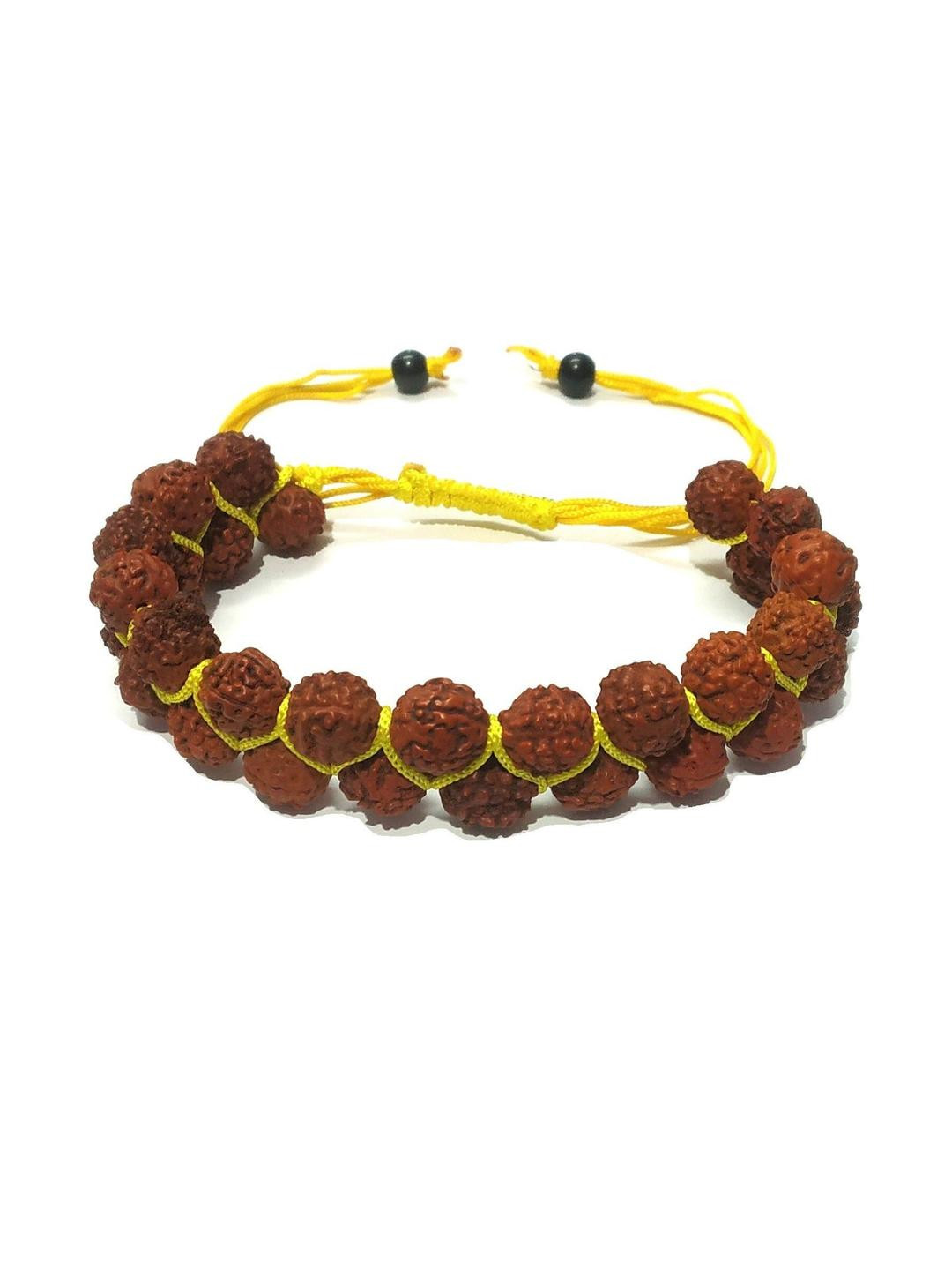Divine souvenirs Unisex Set Of 2 Rudraksha Beaded Elasticated Wooden Bracelets