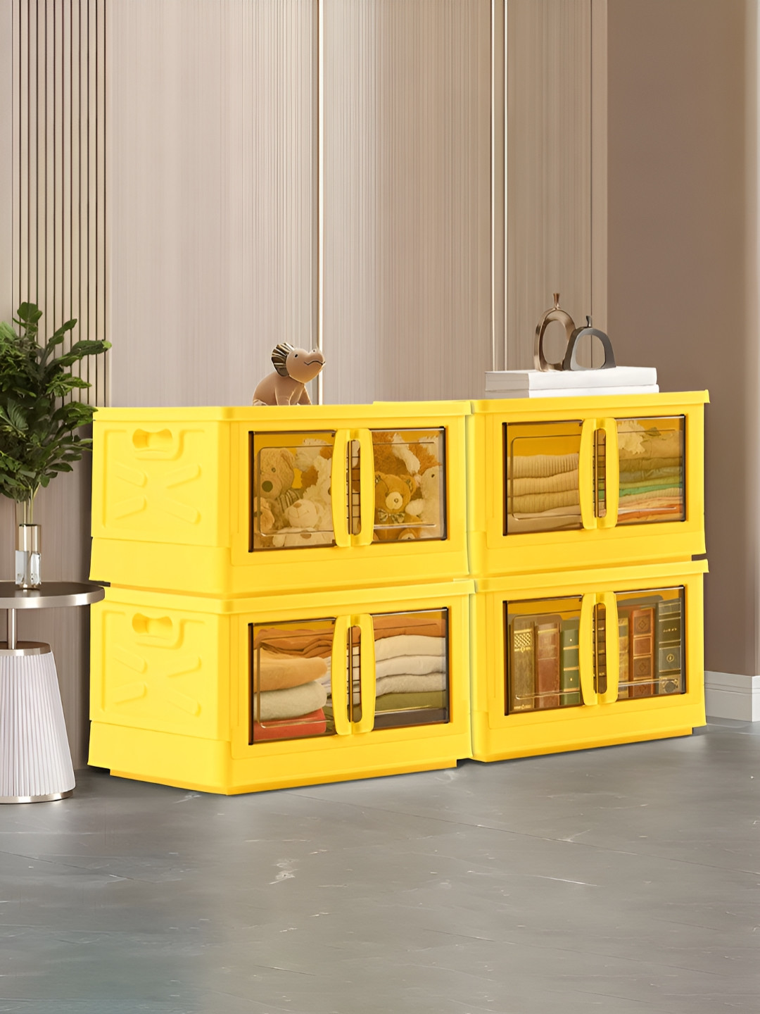 RUBOXA Black & Yellow Textured 4 Units Drawer Organiser With Lid & Wheels