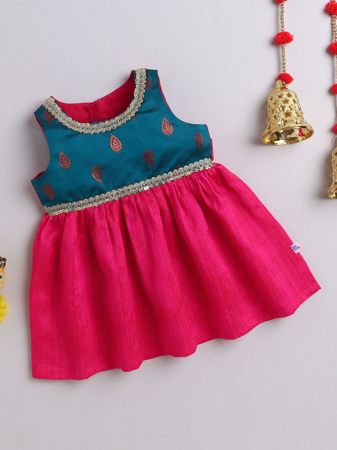 MANY FROCKS & Infant Girls Embellished Fit & Flared Ethnic Dress