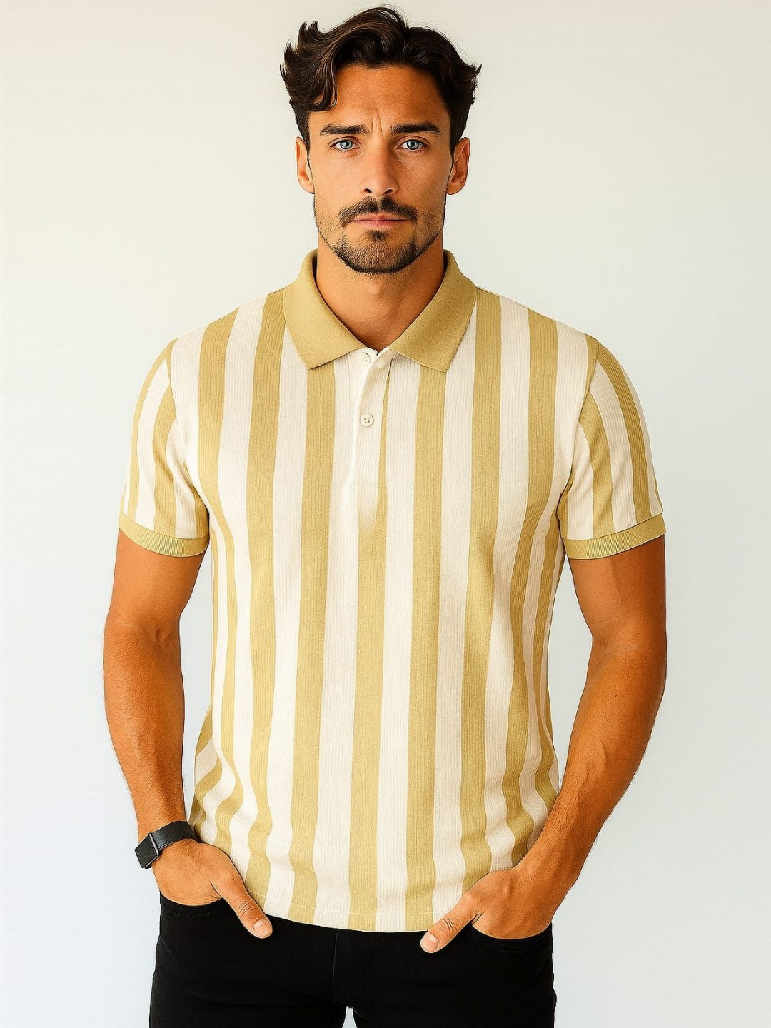 WILD ELEPHANT Striped Short Sleeves Polo Collar T-shirt