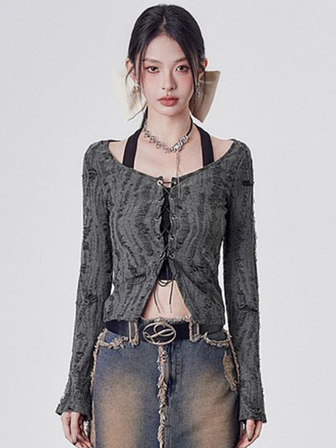 StyleCast x Revolte Women Tie-Up Neck Cut Out Crop Top