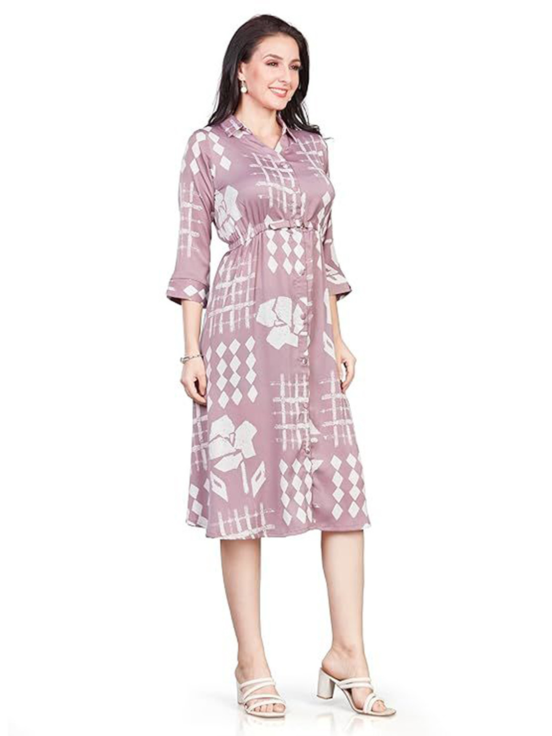 Nioni Women Prined Shirt Dress Comes with a belt