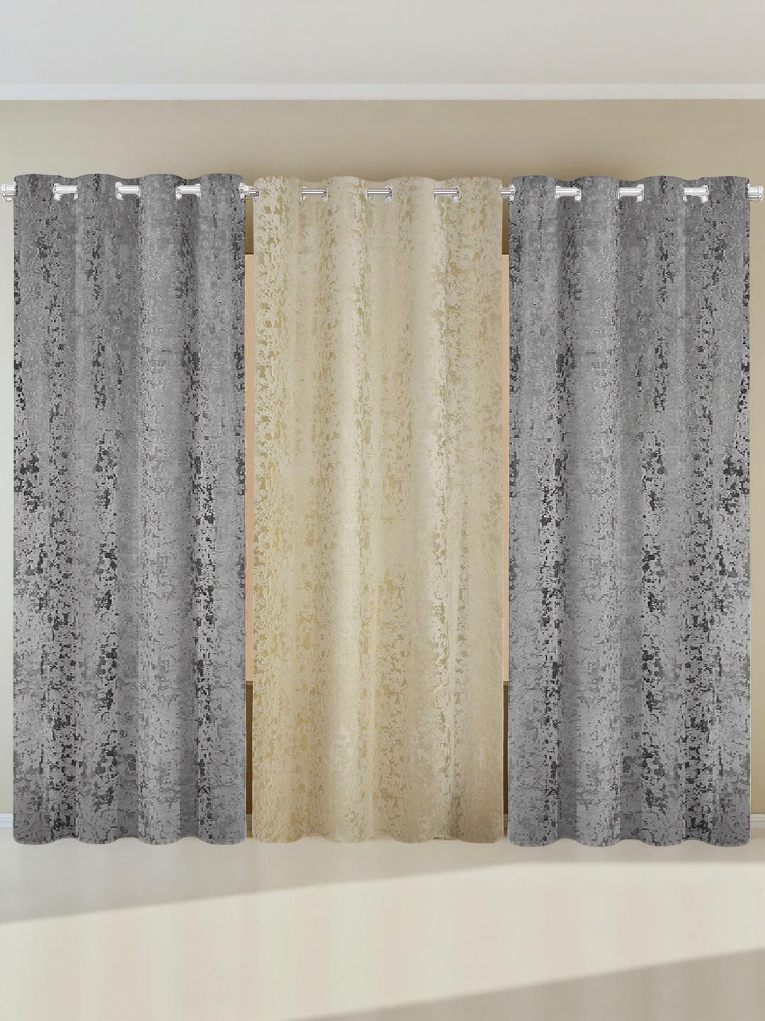 IVAZA Grey Black Out Window Curtains - Set of 3