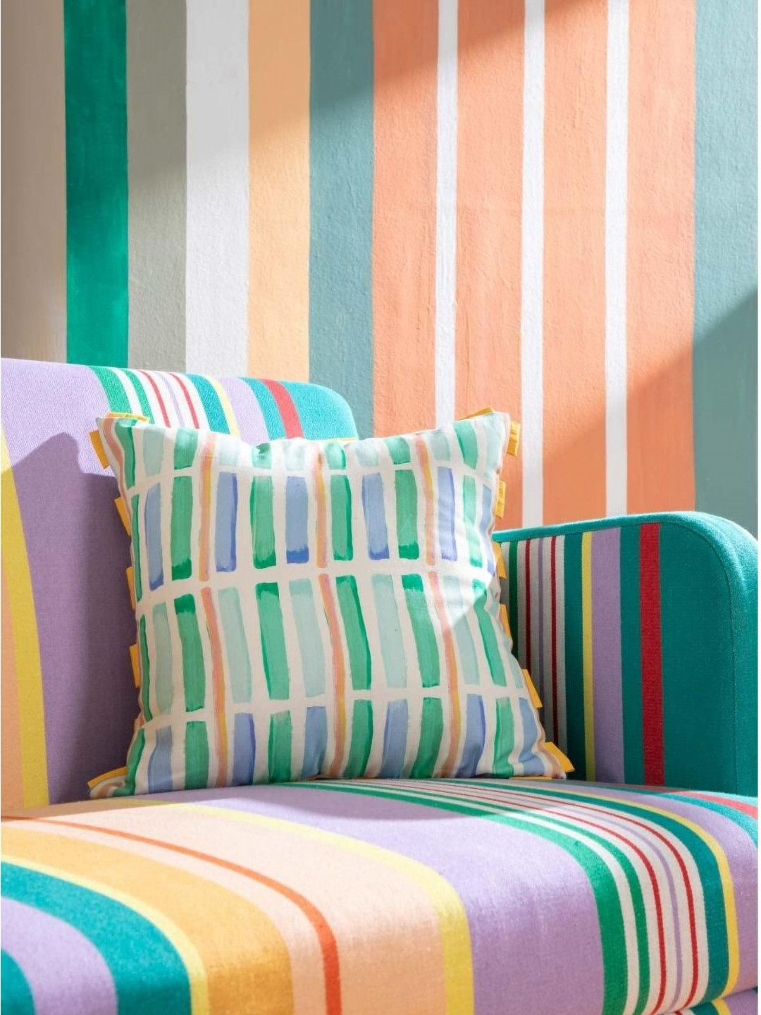 FREEDOM TREE Geo White & Green Geometric Printed Cotton Square Cushion Cover