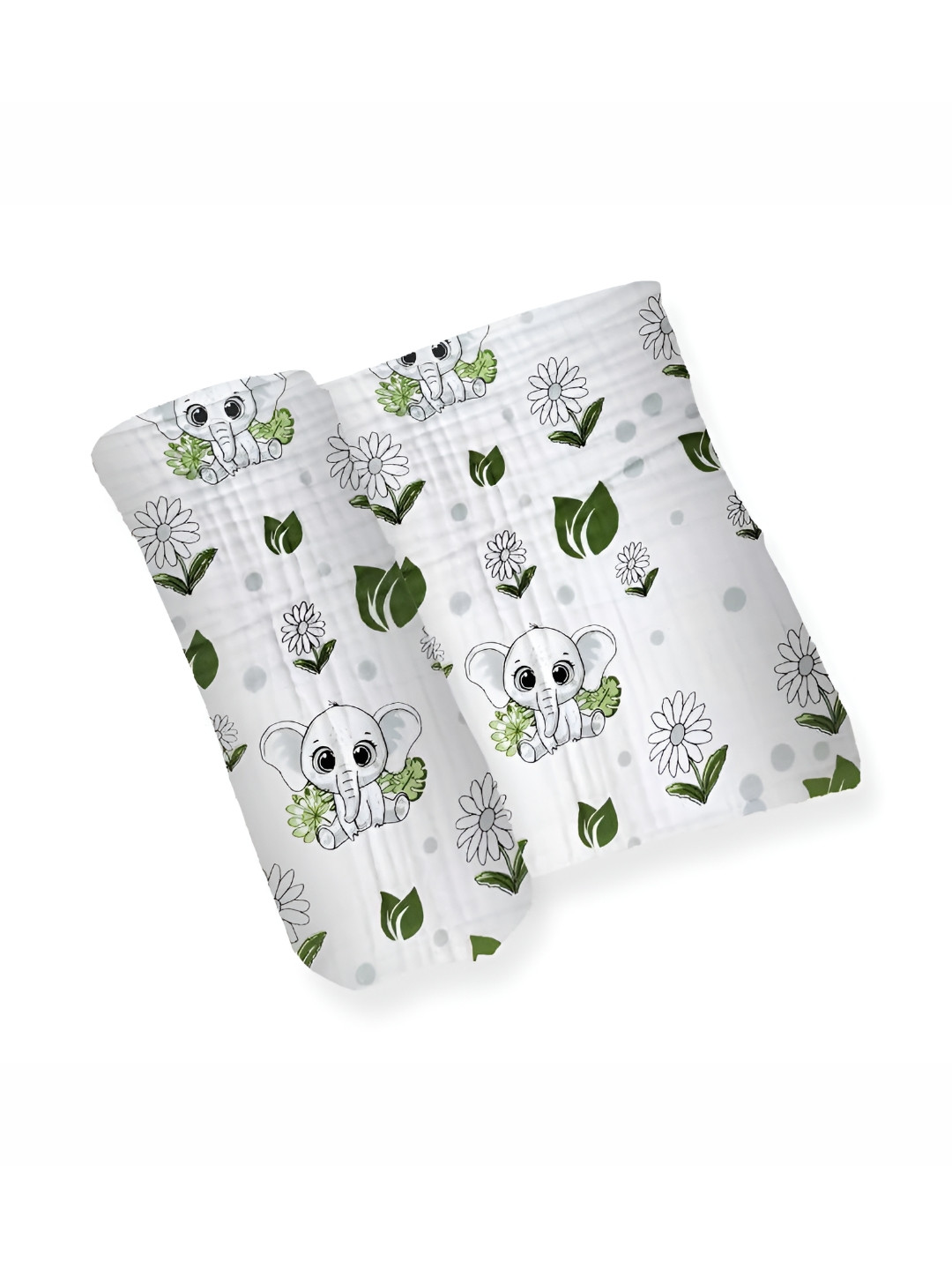 Attica Tracery Kids White & Green Printed 6 Layer Pure Cotton Blanket