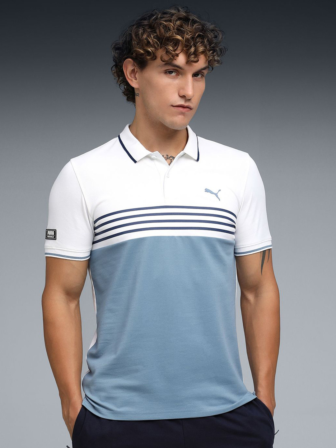 Puma Wardrobe Essentials Color-Blocked Cotton Slim-Fit Polo T-Shirt