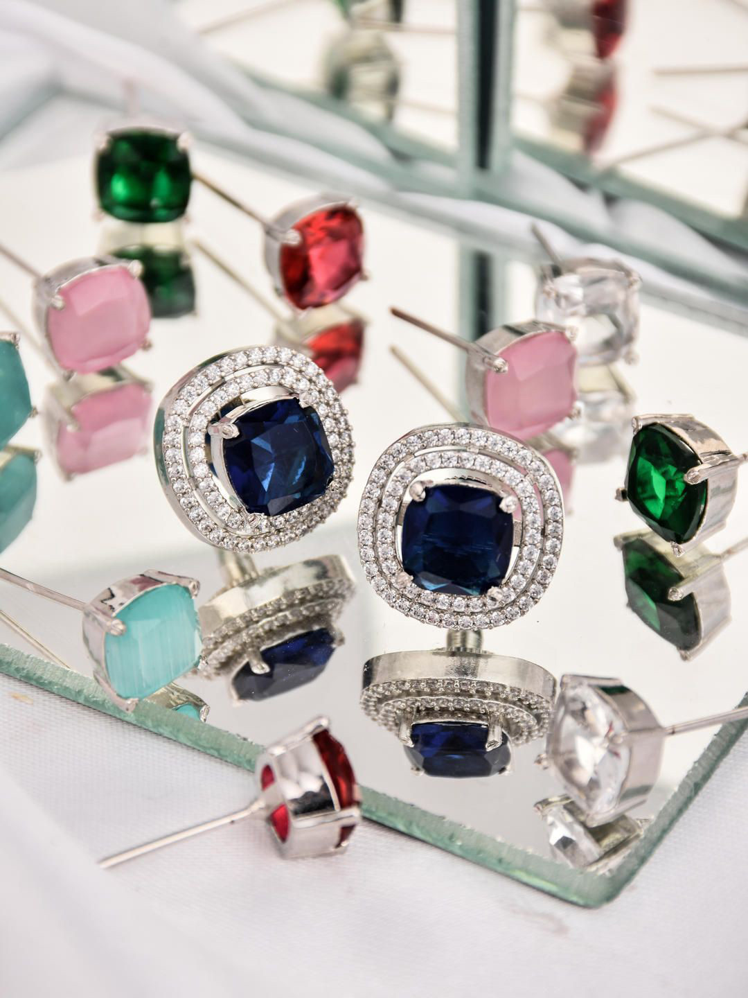 Reenisaa Artificial Stones Studded Mood Pop Square Shaped Studs