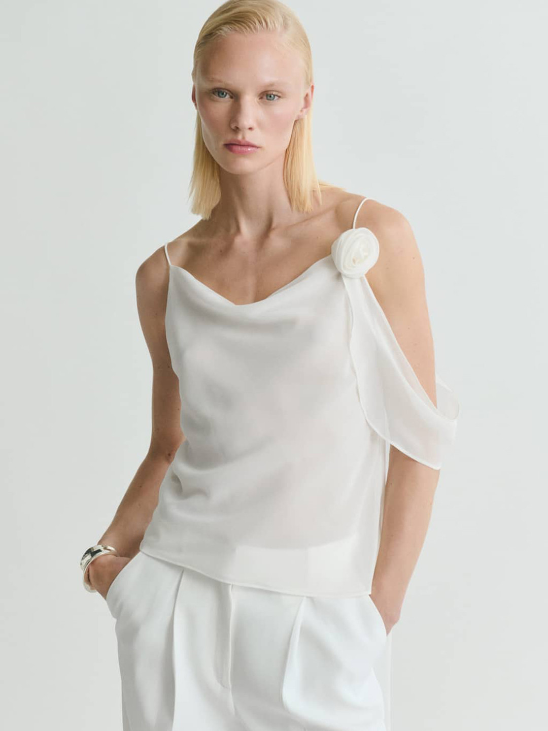 MANGO Shoulder Straps Top with Flower Detail