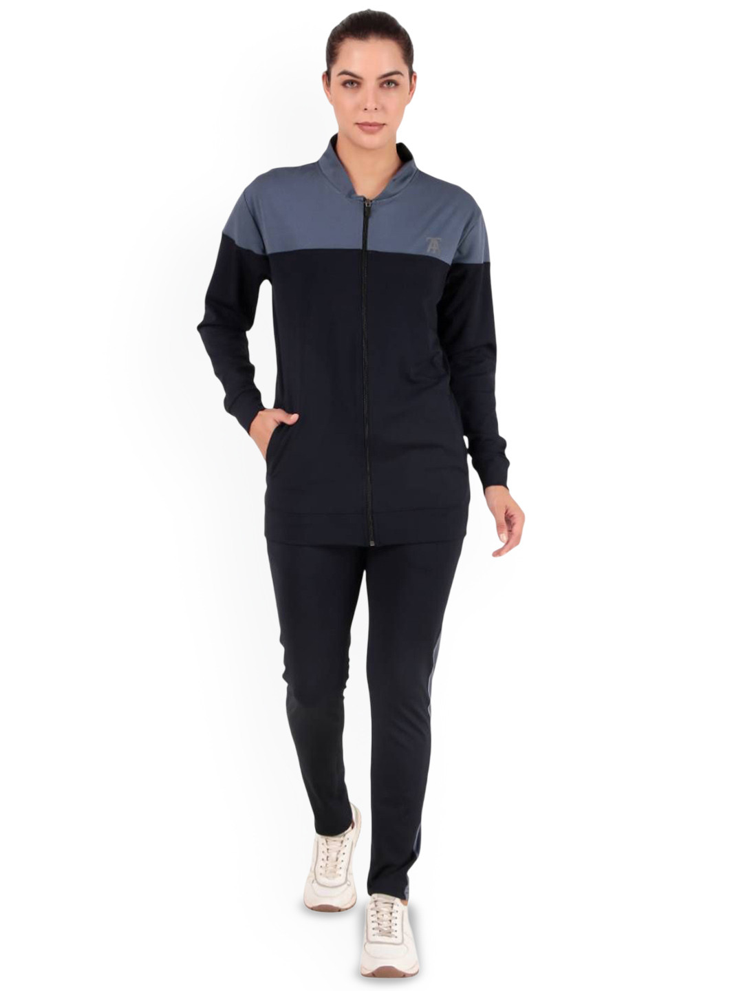 Toxic ADDICTION Women Colourblocked Mock Collar Neck Tracksuit
