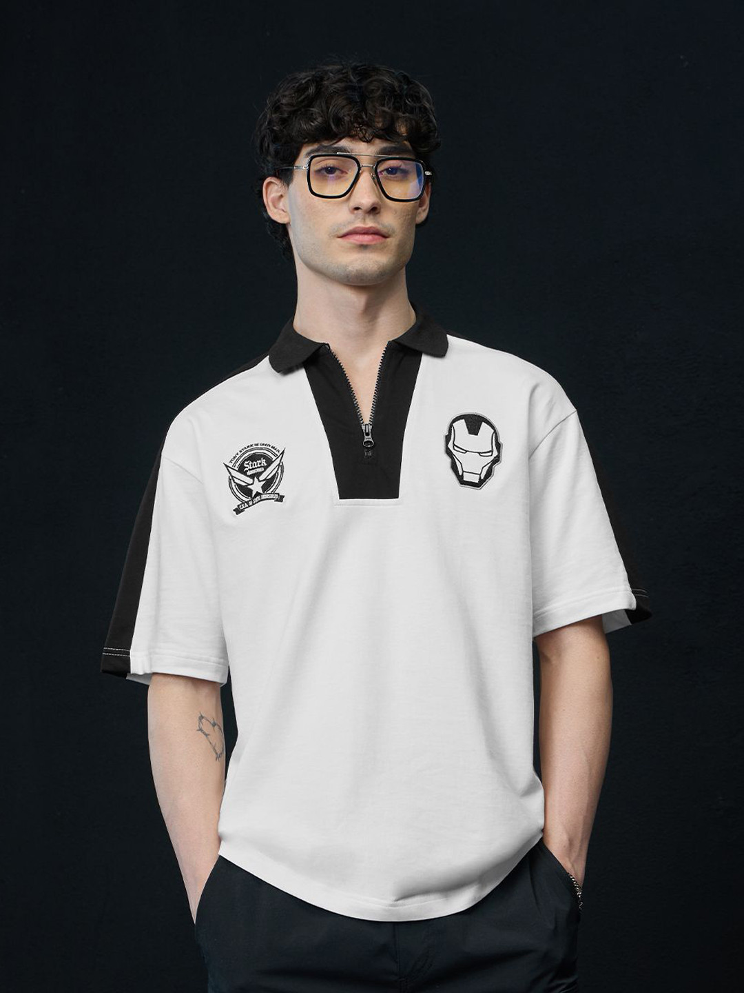 The Souled Store Oversized Iron Man Stark Industries Graphic Printed Pure Cotton T-Shirt