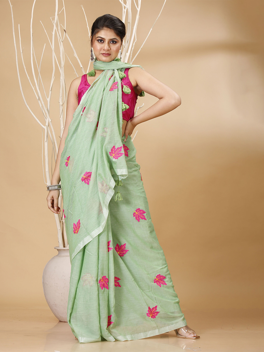 Ruuprekha Ethnic Motif Embrodired Pure Cotton Khadi Saree