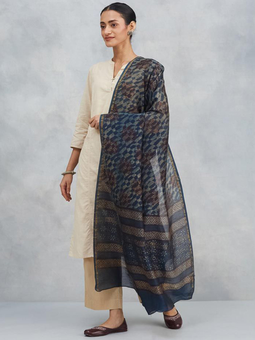 Fabindia Ethnic Motifs Printed Cotton Silk Dupatta