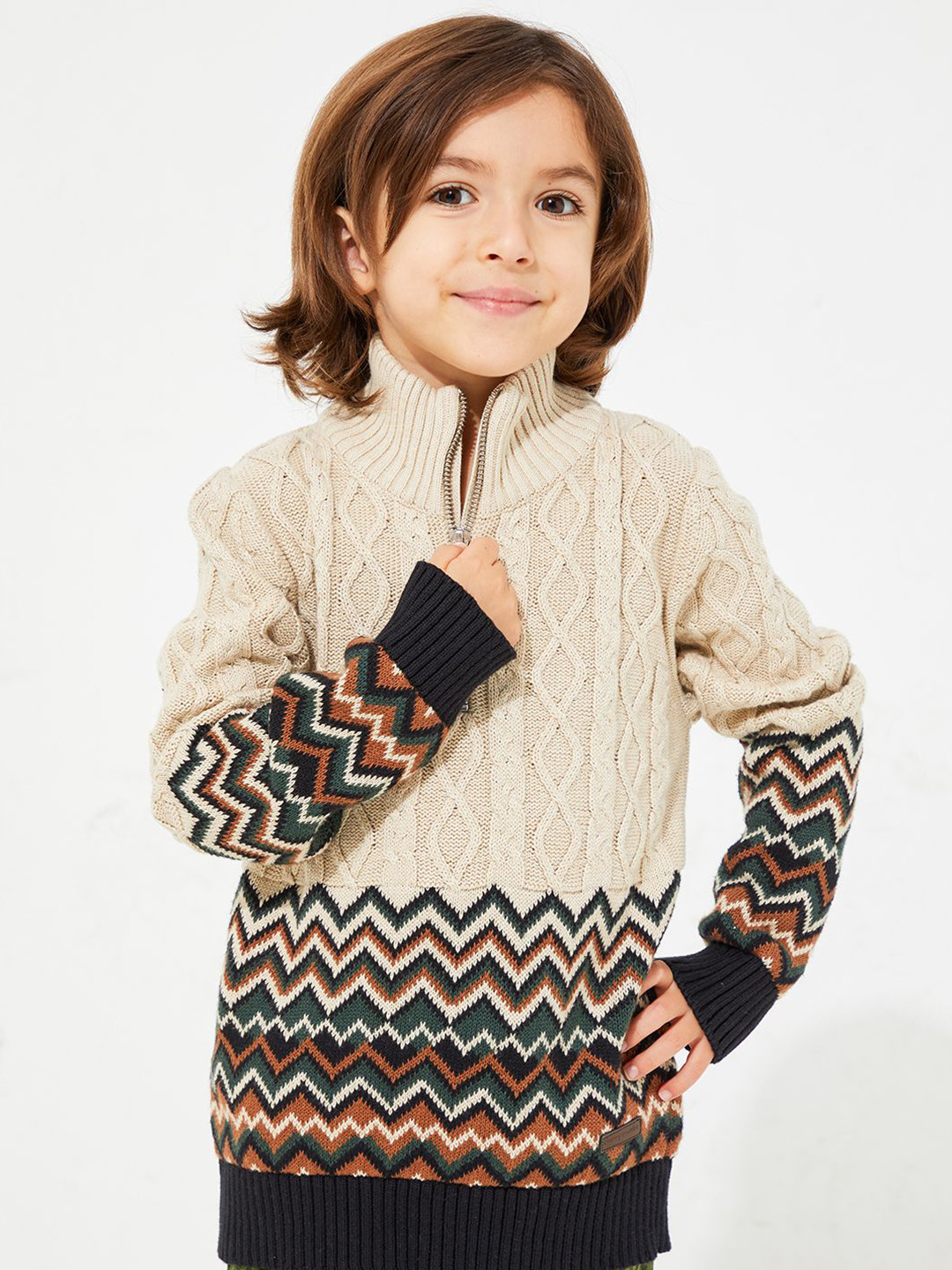 Cherry Crumble Kids Cable Knit Printed Pullover Sweater