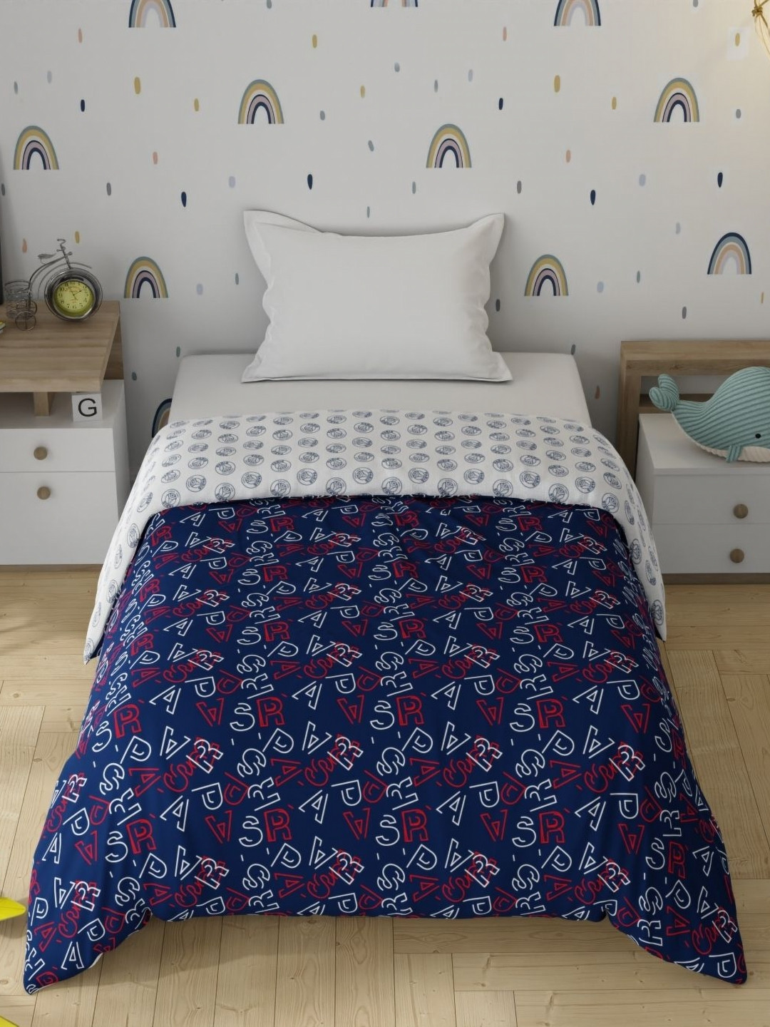 Portico License PSG White Abstract AC Room Cotton Microfibre 120 GSM Single Bed Comforter