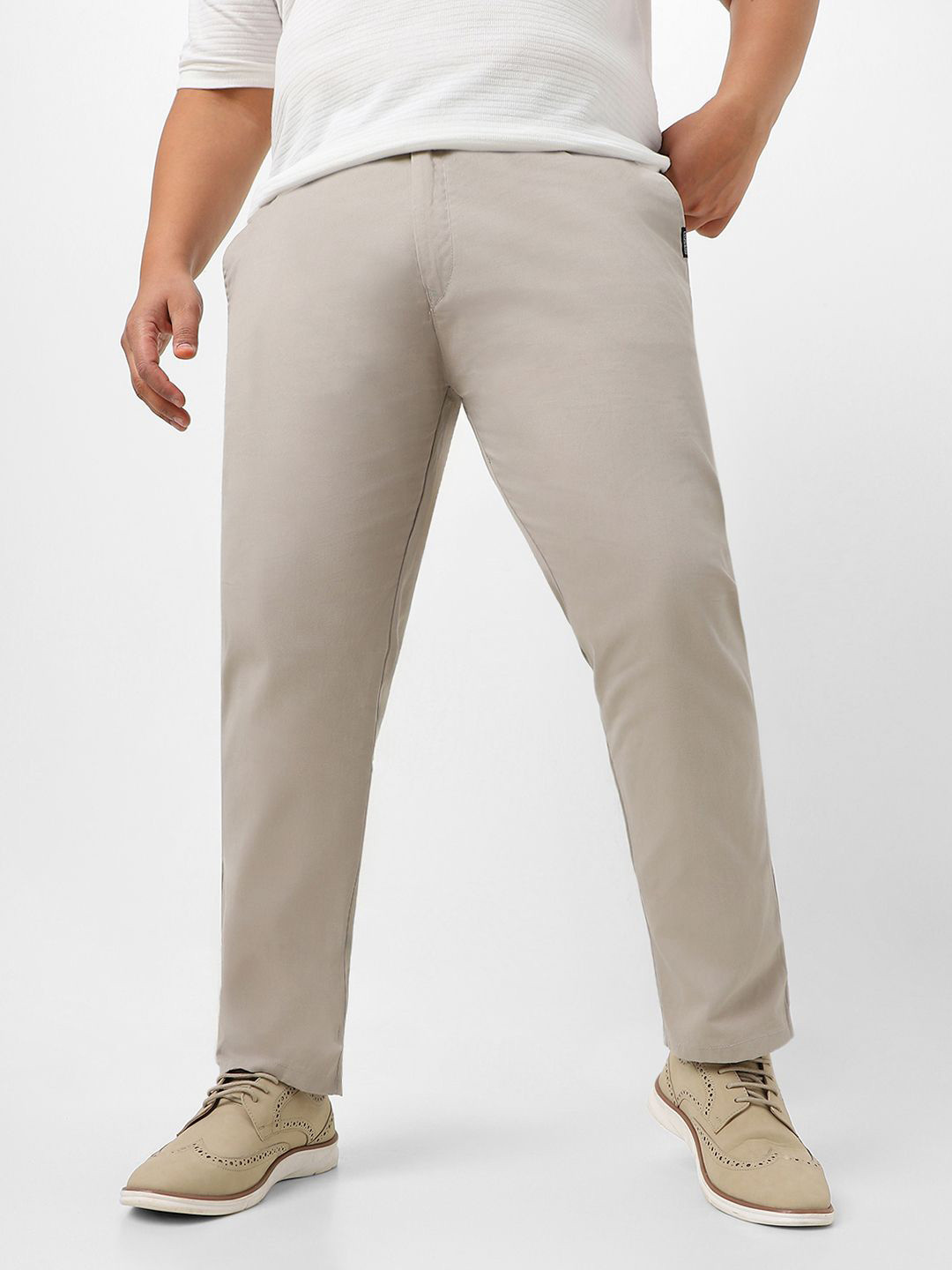 Urbano Plus Men Regular Fit Grey Cotton Plus Size Trousers