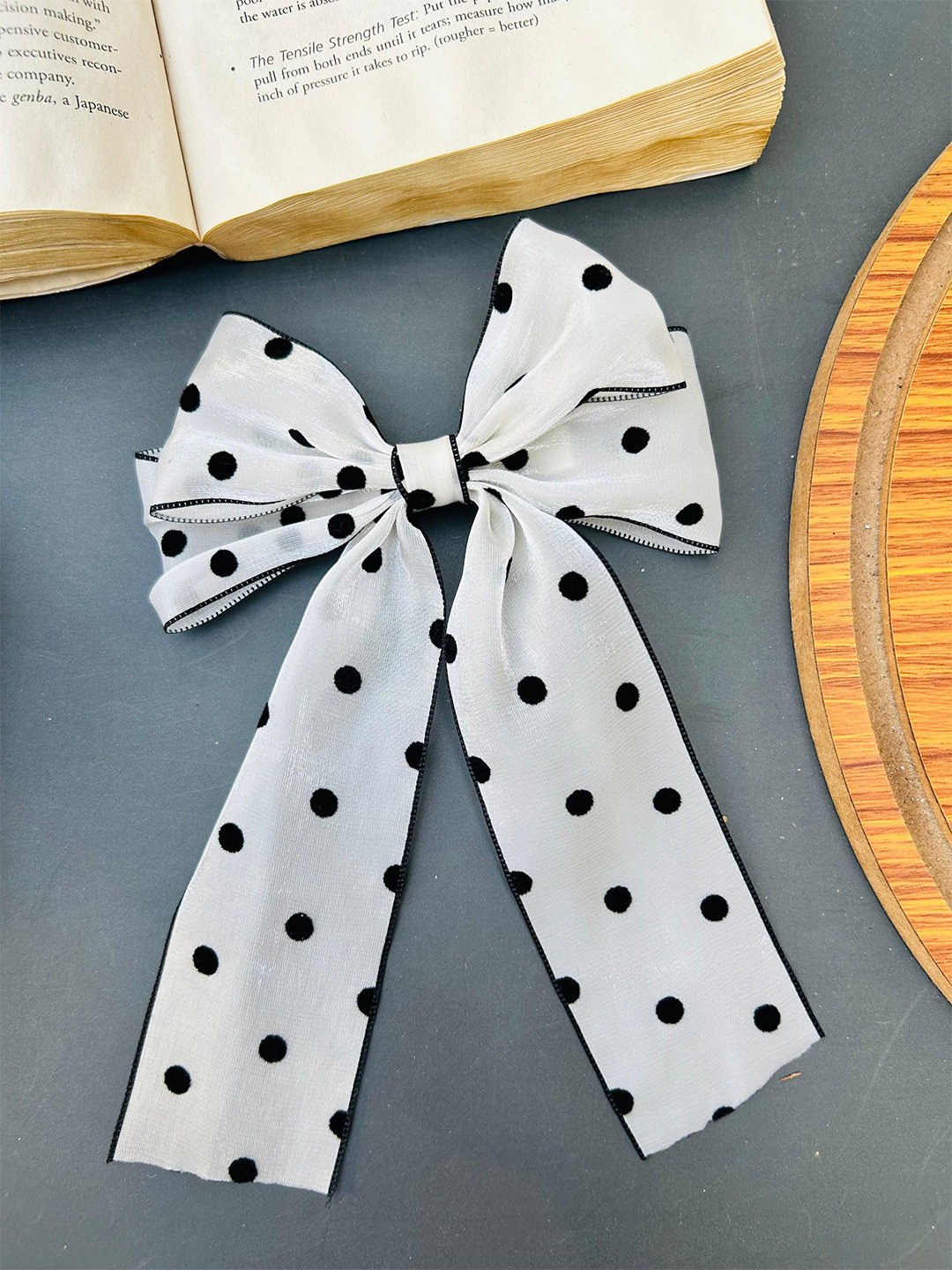 Radhya Accessories Women Retro Glam Polka Bow Cream Hair Clip