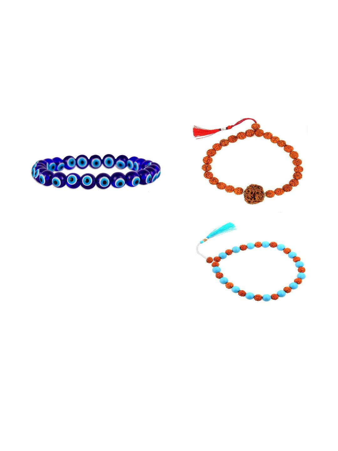 Divine souvenirs Unisex Set Of 3 Rudraksha Beaded Elasticated Bracelets