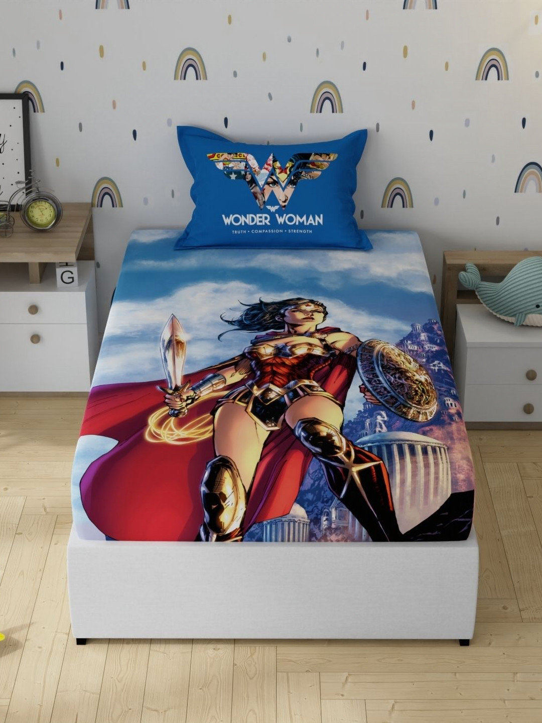 Portico License Peppa Wonder Women Printed Cotton 152TC Single Bedsheet Set 1.50m X 2.24m