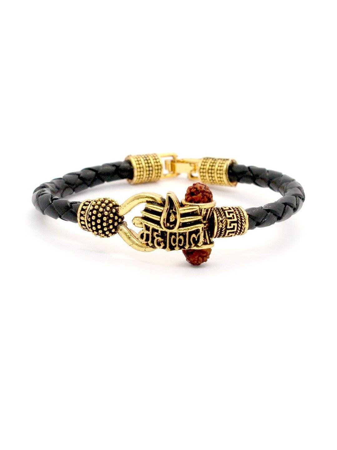 Divine souvenirs Unisex Gold-Plated Rudraksha Beaded Bangle-Style Bracelet