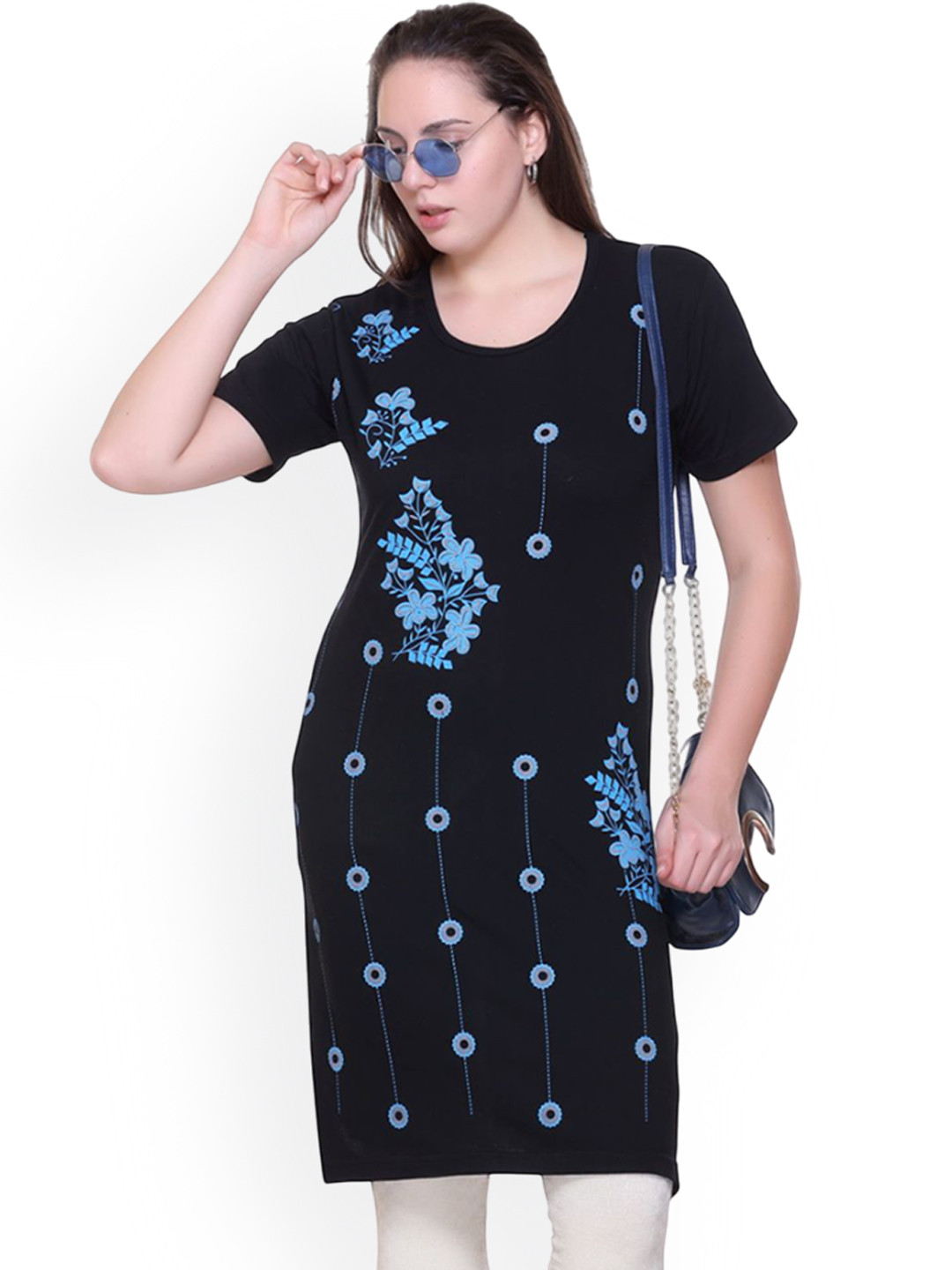 FIRST SLEEP Printed Oversized Pure Cotton Long T-shirt
