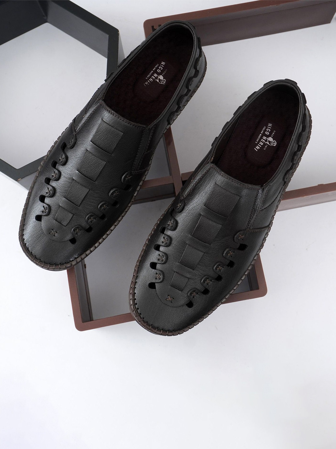 NICO NERINI Men Leather Shoe-Style Sandals