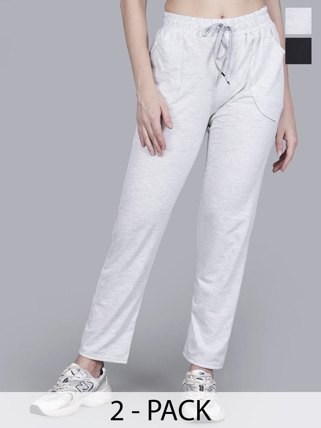 DYWER Women Pack Of 2 Cotton Mid-Rise Track Pants With Pockets