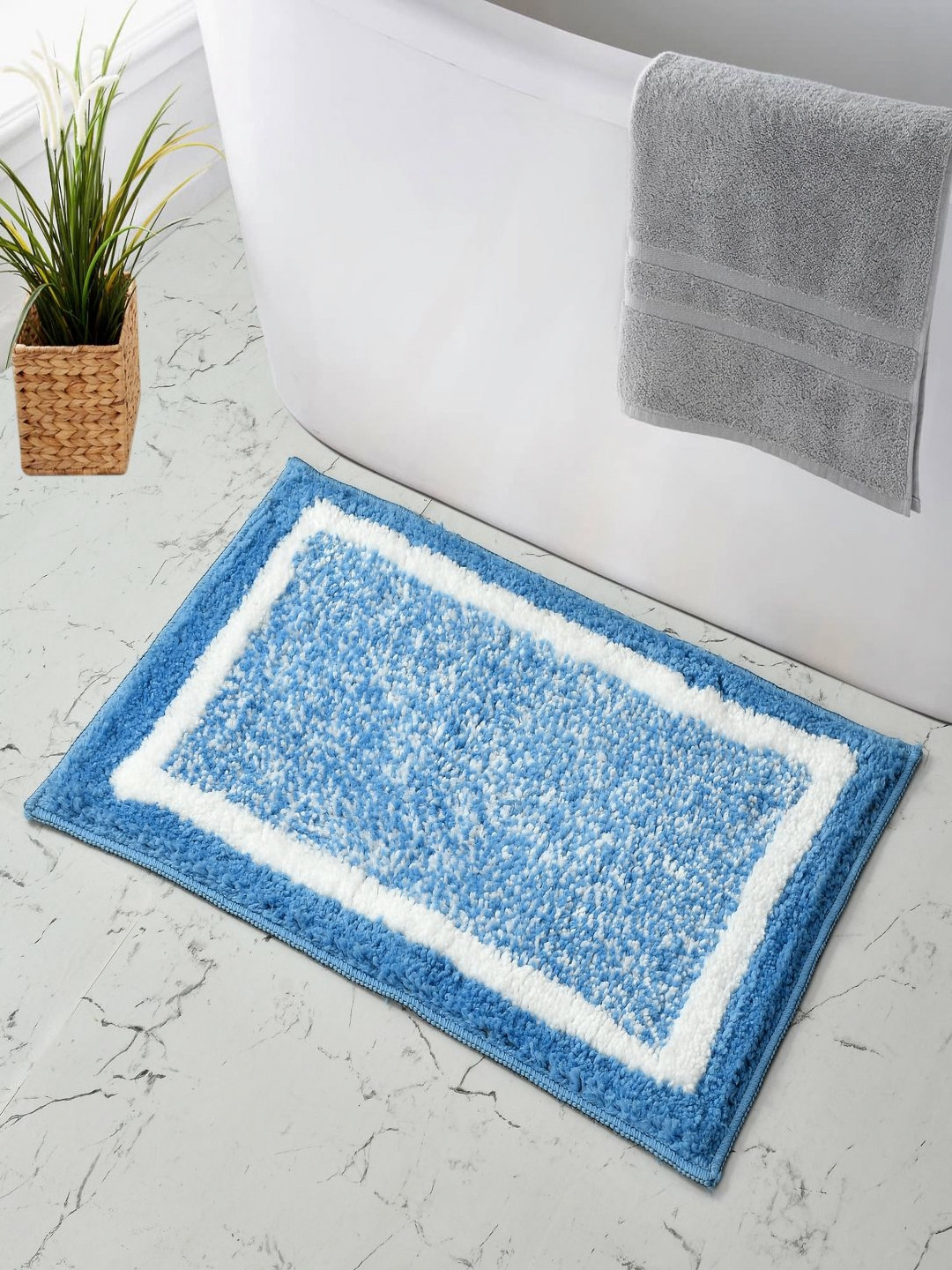 MAA HOME CONCEPT Blue & White Striped Microfibre Bath Rugs