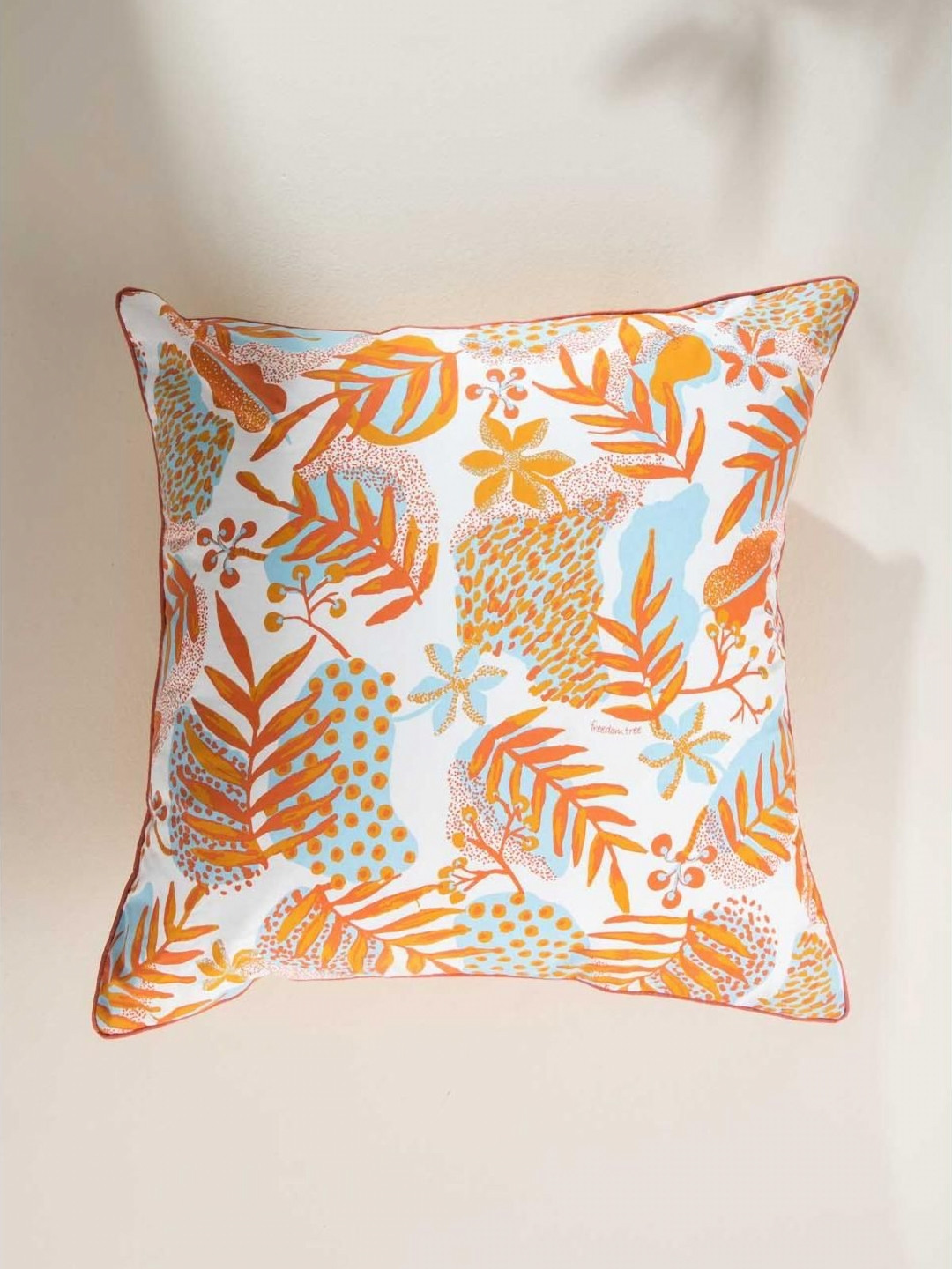 FREEDOM TREE Panai Orange Colored & White Floral Printed Cotton Square Cushion Cover