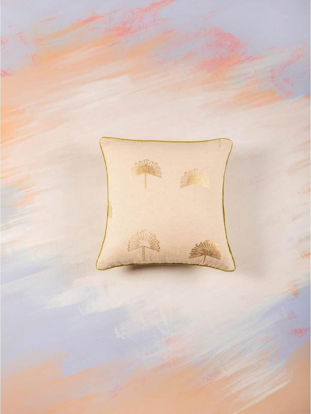 FREEDOM TREE Sabr Palm & Gold-Toned Floral Cotton Square Cushion Cover