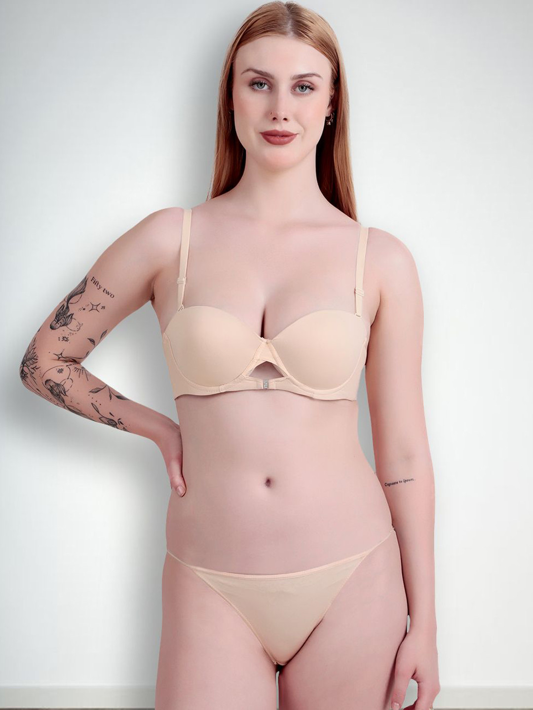 Secret Lives Padded Lingerie Set Tshirt Bra360 Cream Stone