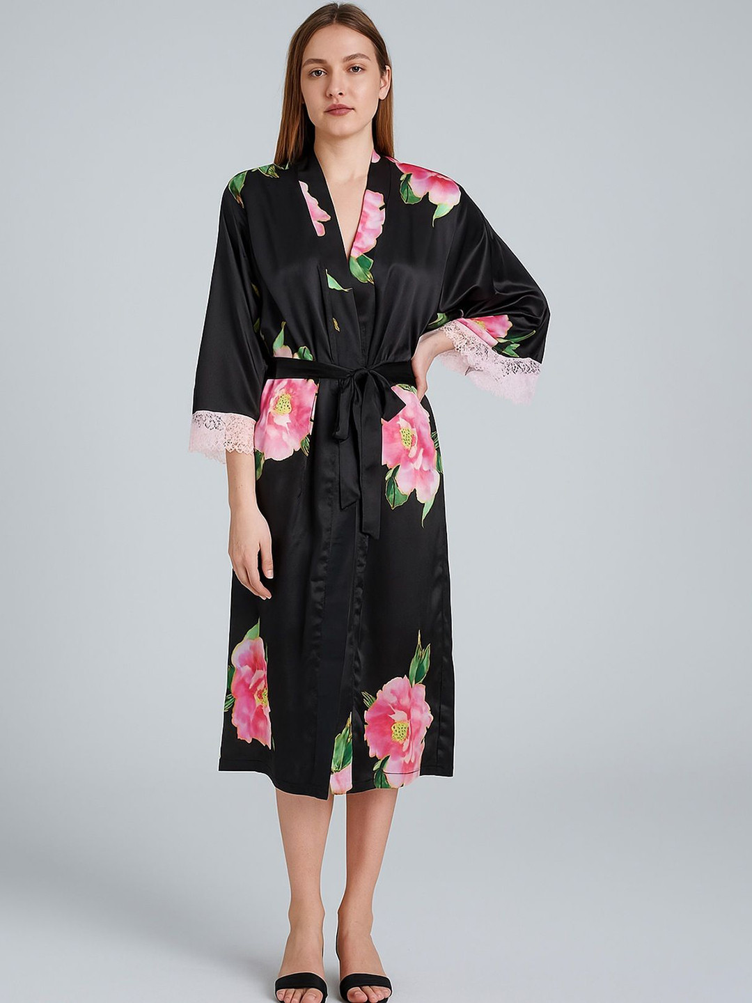 Ms.Lingies Printed Elegant Satin Maxi Wrap Bath Robe