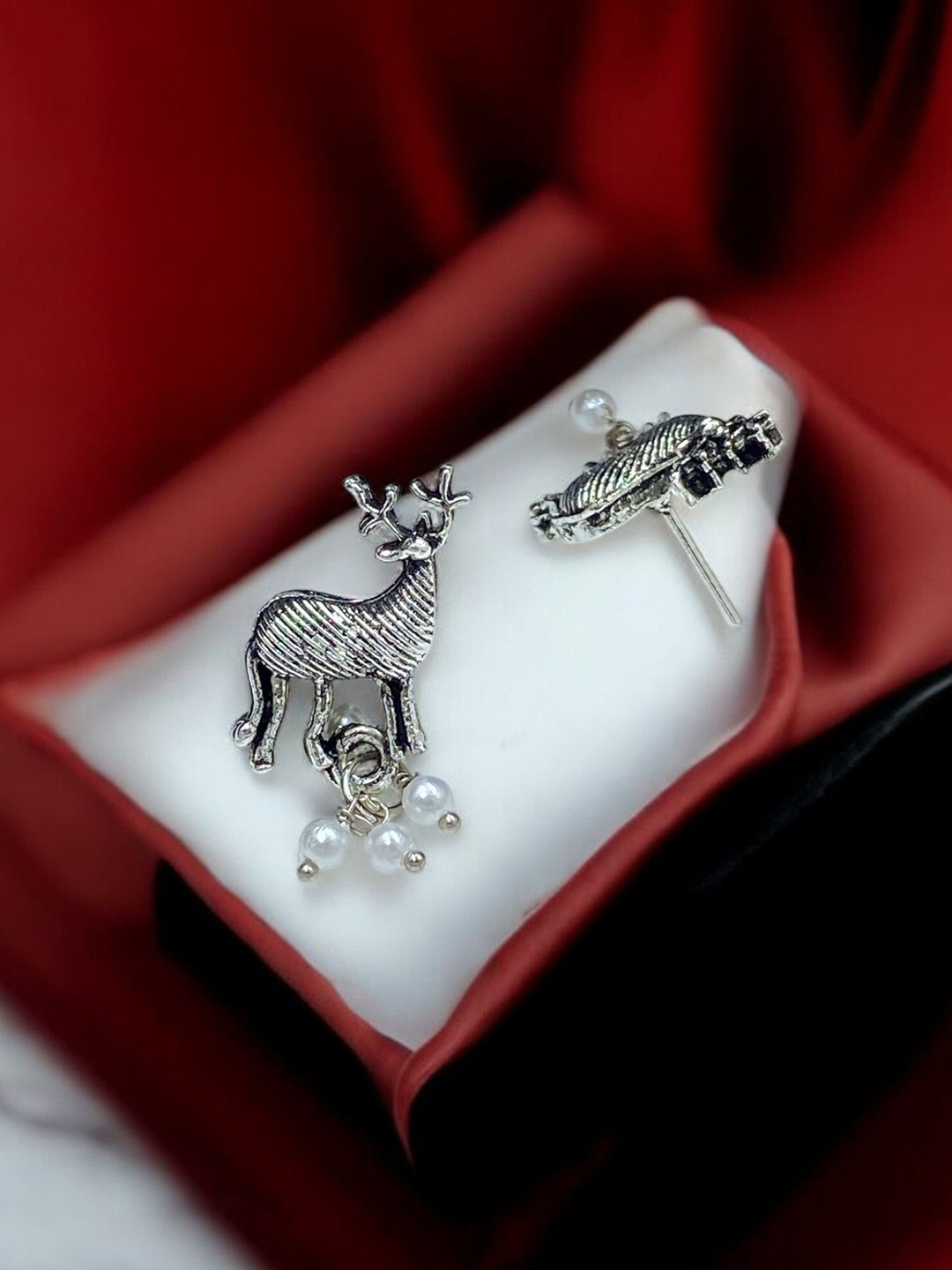 APUNKA D FASHION German Silver-Plated Artificial Beaded Quirky Drop Earrings