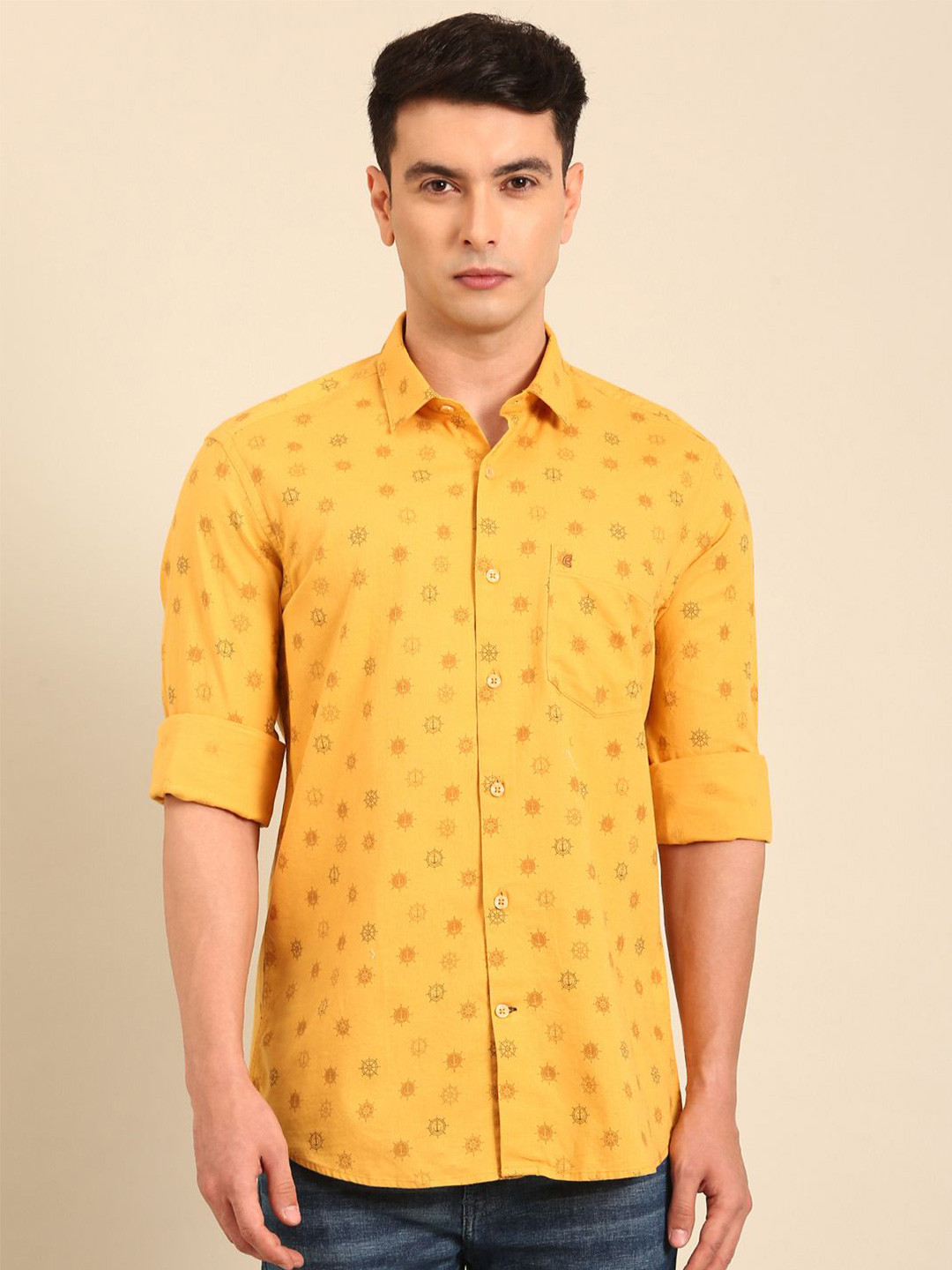 CAVALLO by Linen Club Slim Fit Contemporary Printed Long Sleeves Cotton Linen Shirt