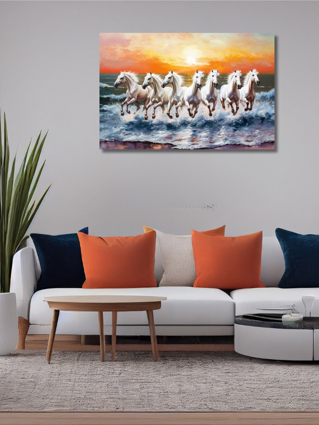 Viventiq Blue & White Seven Horse Printing Without Frame