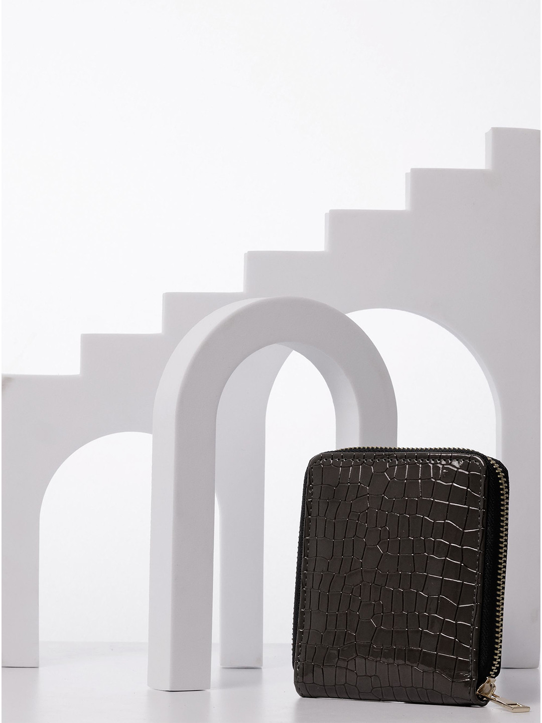 MABEE Women Dark Grey Abstract Textured PU Two Fold Wallet