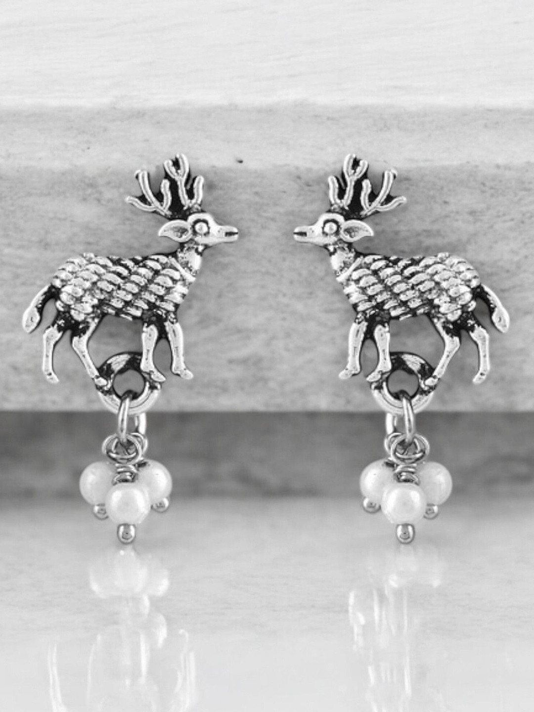 APUNKA D FASHION German Silver-Plated Artificial Beaded Quirky Drop Earrings