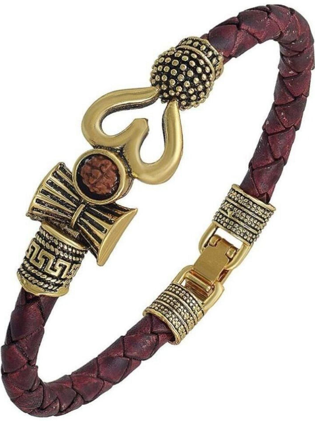 Divine souvenirs Unisex Set Of 2 Artificial Beaded Wraparound Leather Bracelets