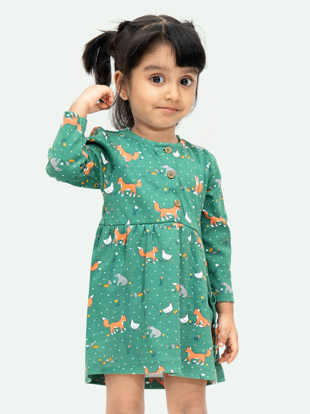 ariel Girls Animal Print Gathered or Pleated Cotton A-Line Knee Length Dress