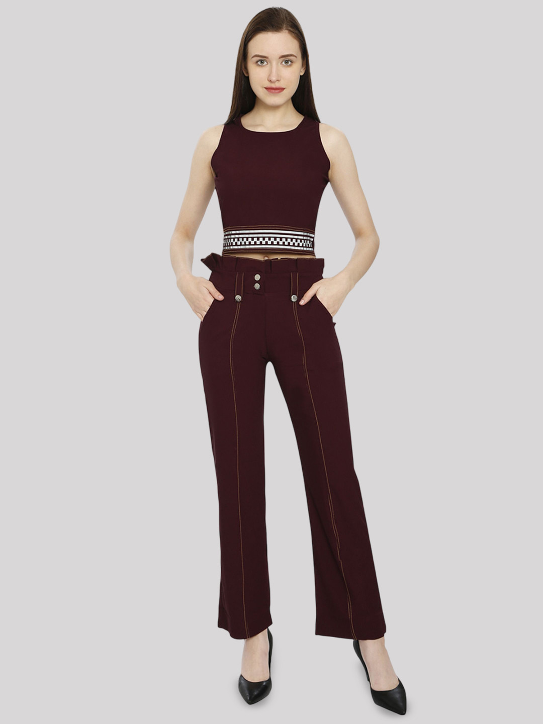 HAUTEMODA Collar Neck Top Jacket & Trouser Co-Ords