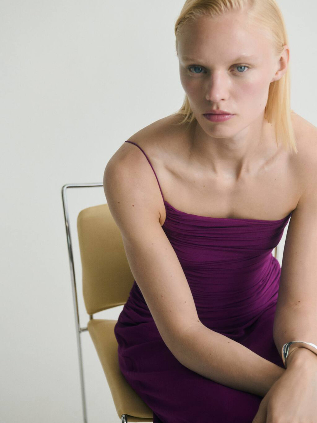 MANGO Shoulder Straps Ruched Asymmetrical Midi Dress