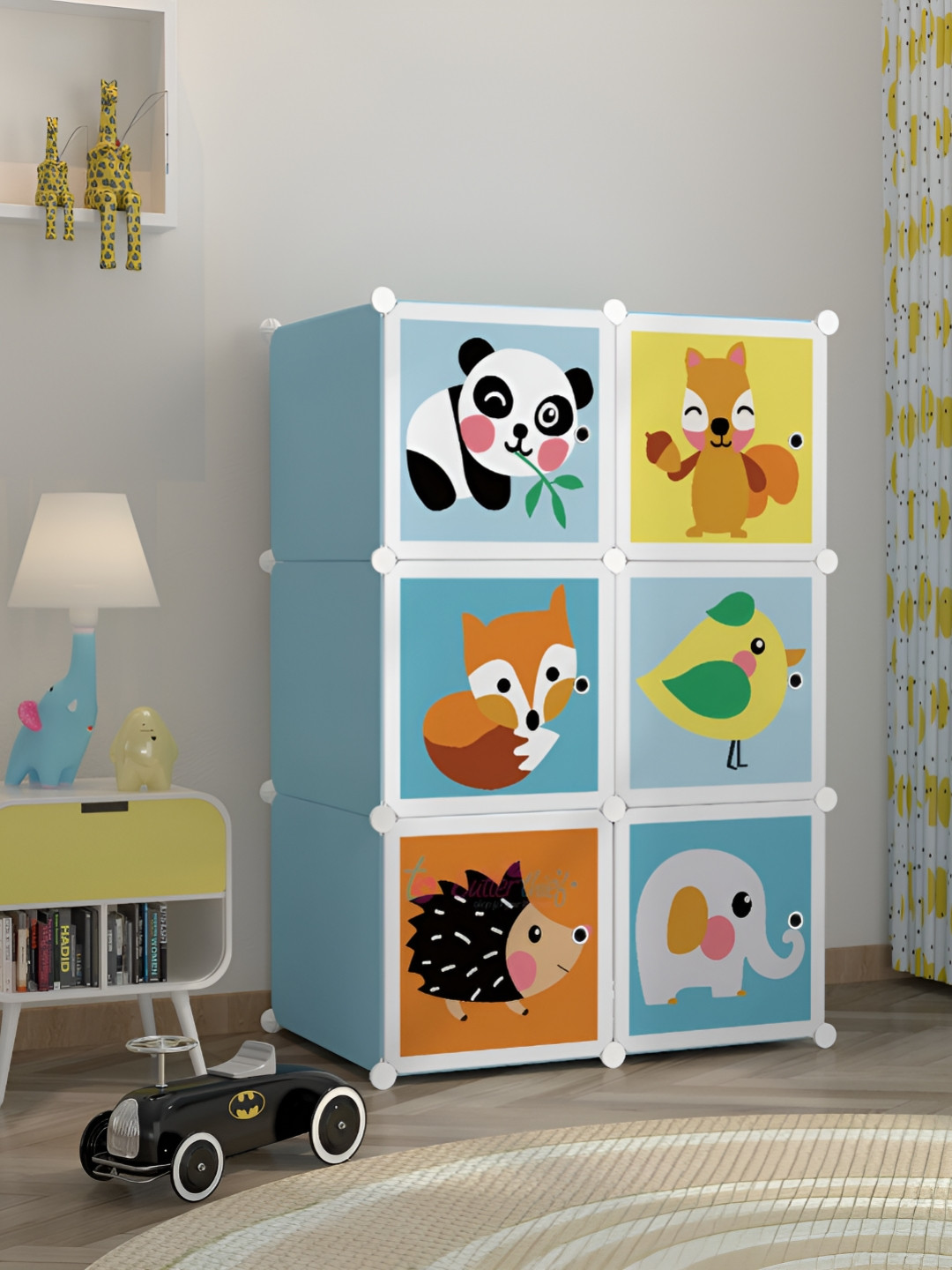 Butterthief Blue & White Cartoon Printed 6-Cubes Waterproof Collapsible Wardrobe