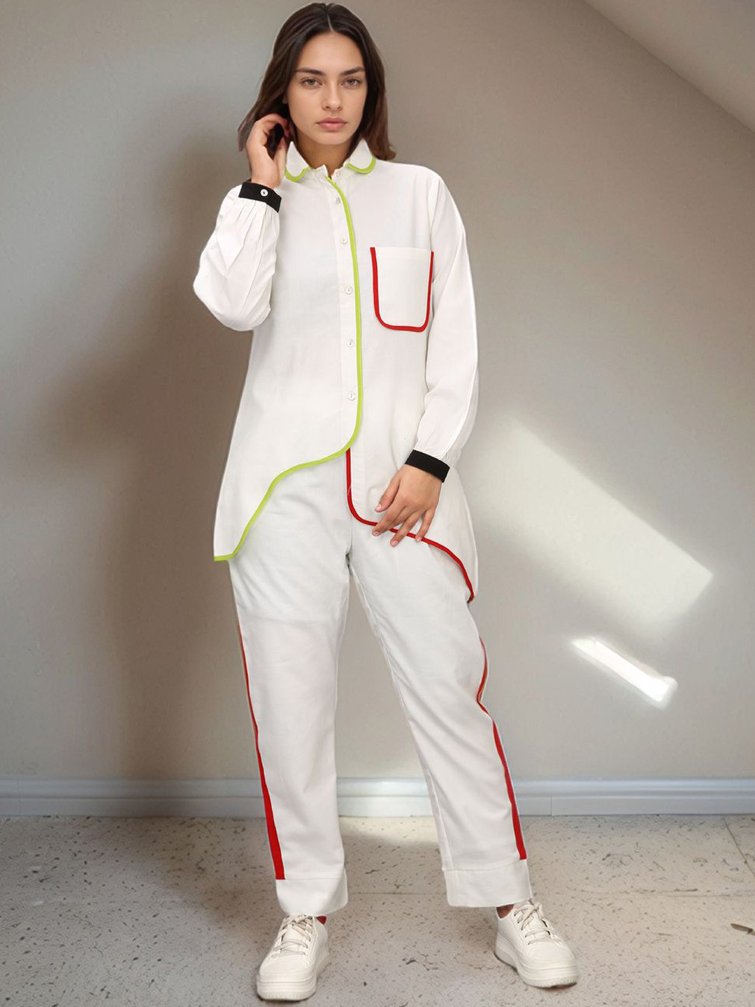 Komarri U Collar Neck Shirt With Trousers Co-Ords