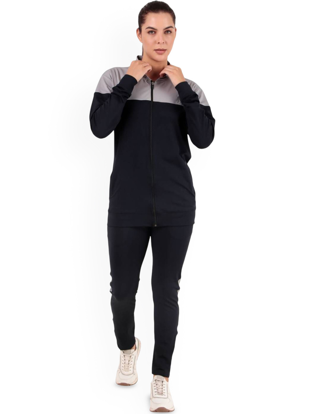 Toxic ADDICTION Women Colourblocked Mock Collar Neck Tracksuit
