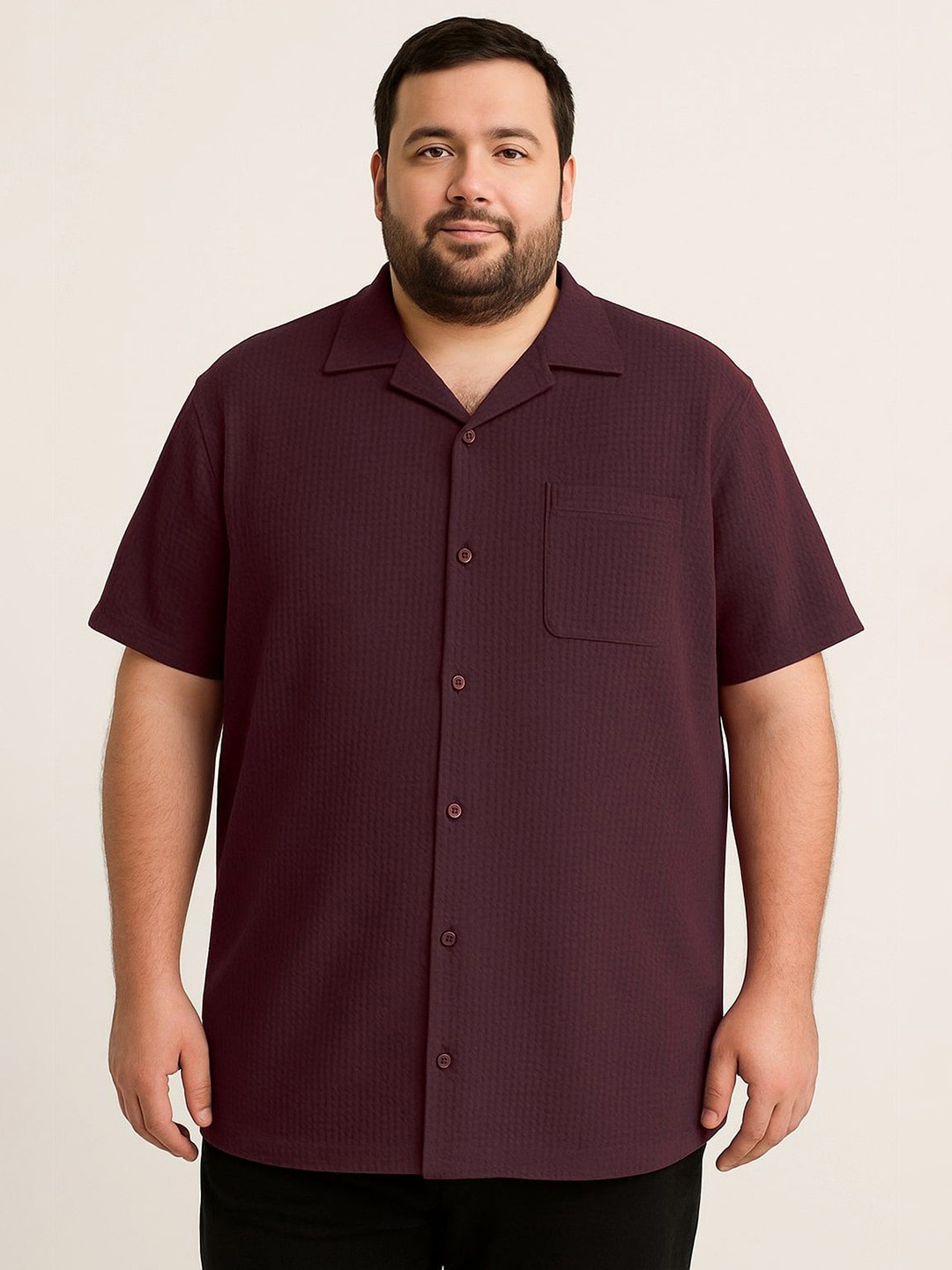 Colorchakra Men Plus Size Comfort Fit Textured Cuban Collar Cotton Casual Shirt